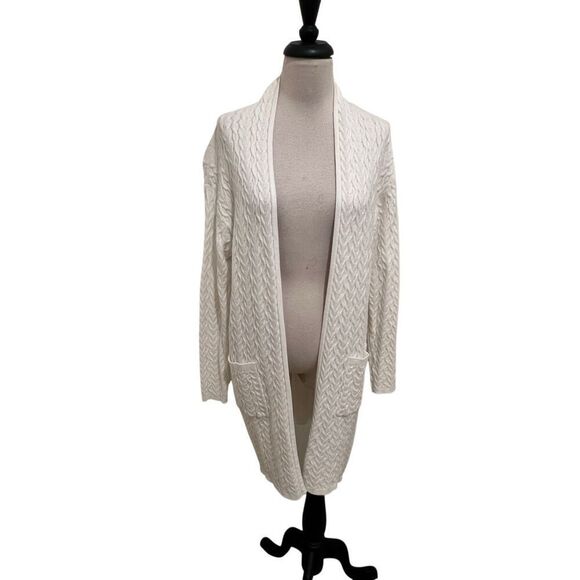 T Tahari Sweaters - T Tahari Women's Long Open Front Cable Knit Cardigan Sweater White Small